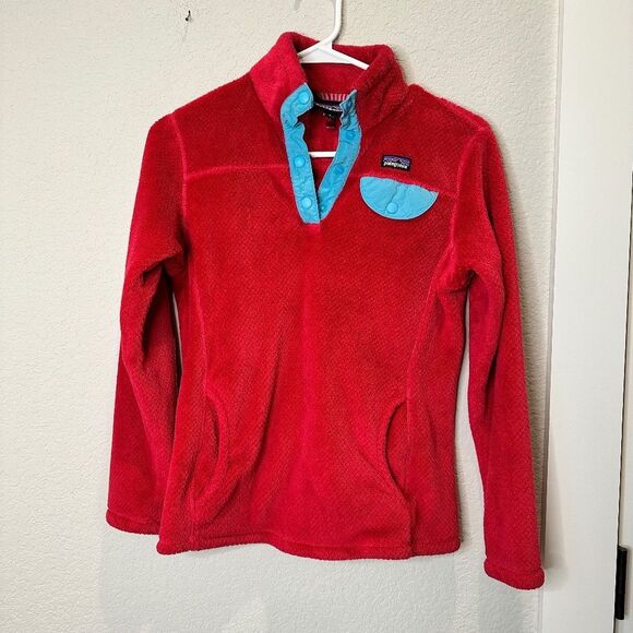 Girl’s Patagonia Pink/Red Re-Tool Snap-T Pullover Quarter Snap Sweater- Size L - Picture 1 of 7